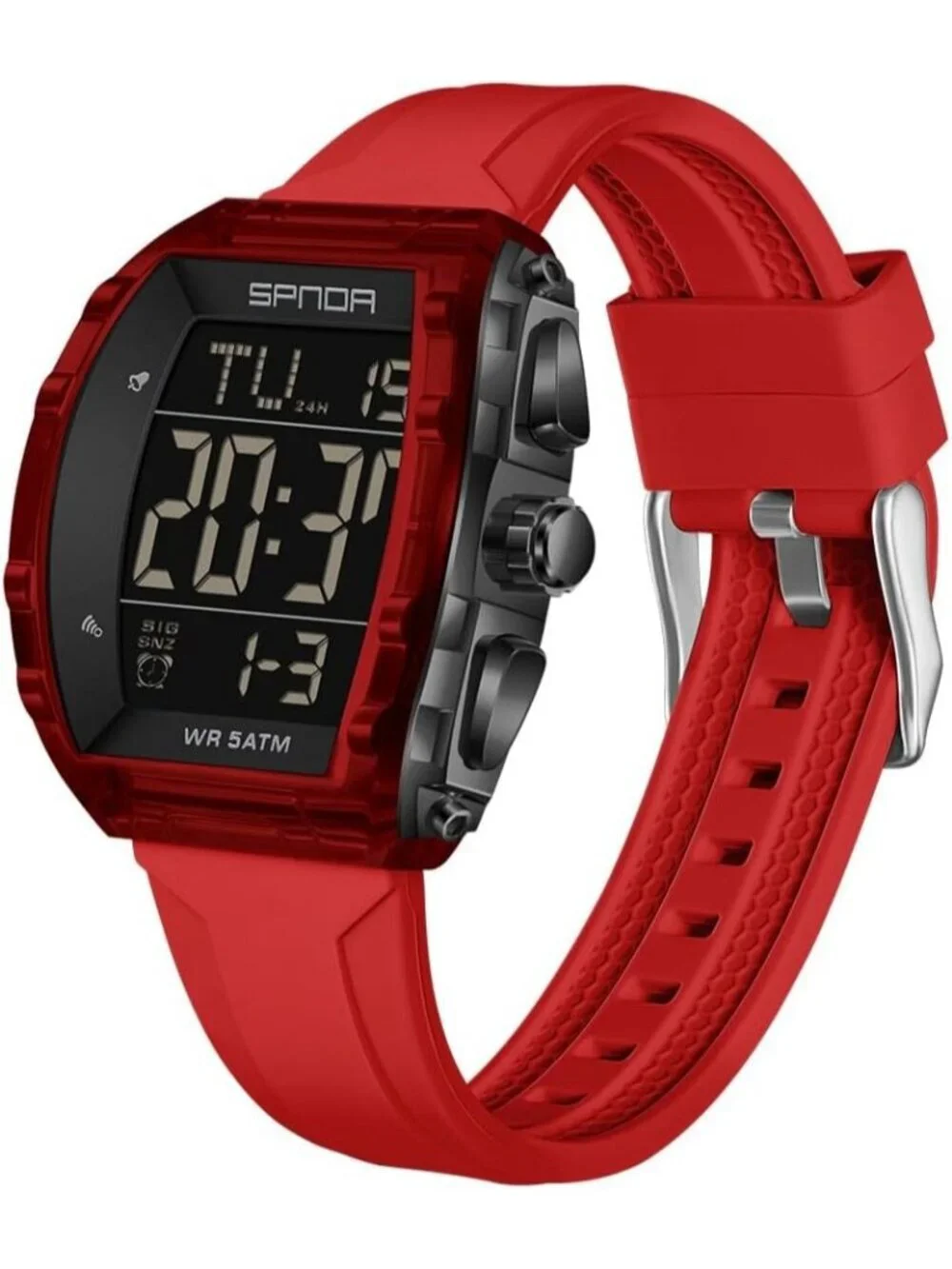 Men's All Red Analog Quartz Tonneau Shape Dual Waterproof Digital Luxury Watch